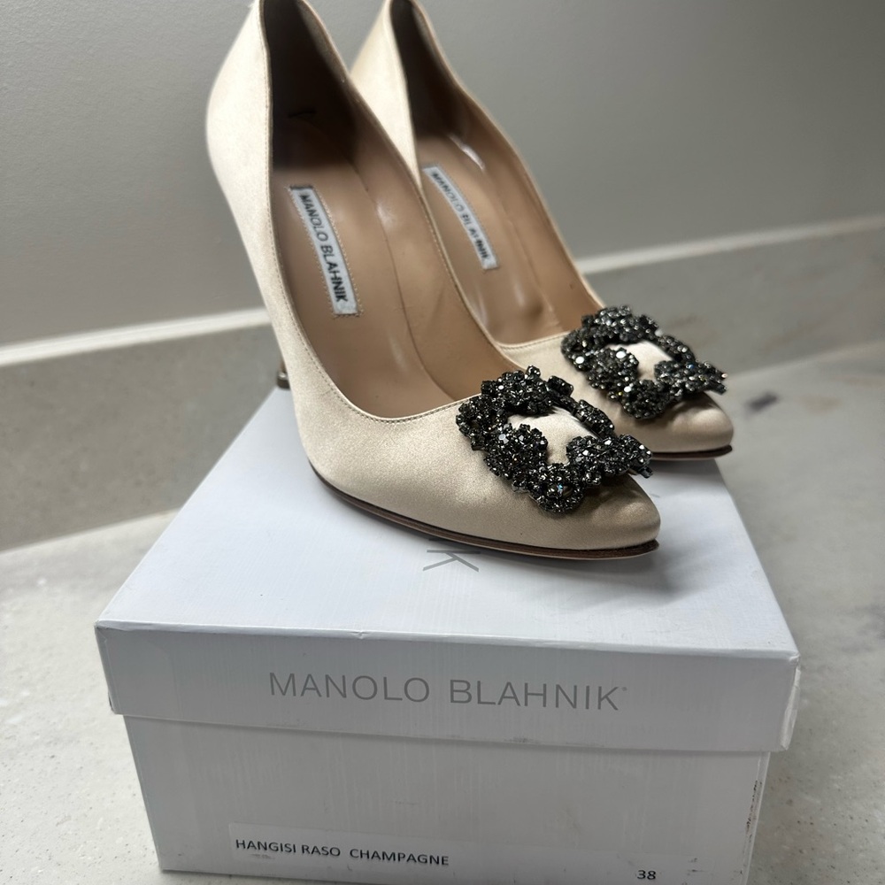 Manolo Blahnik Women's Champagne Hangisi heels, size 8